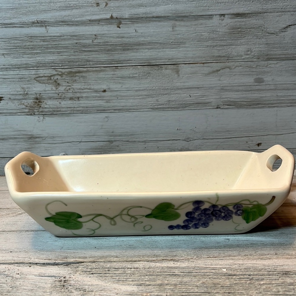 Emerson Creek Pottery grape  and leaves stoneware hand painted Made in USA